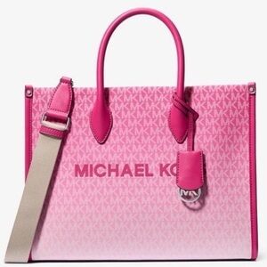 Michael Kors Mirella Medium Ombré Logo Tote Bag Dragonfruit